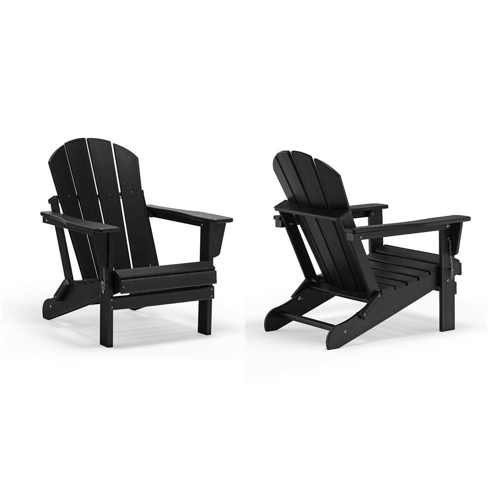 Unbranded Addison Black Outdoor Folding Plastic Adirondack Chair (Set ...