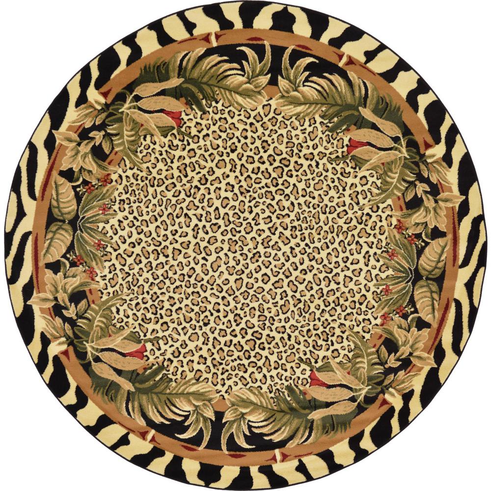 Unique Loom Safari Cream 8 ft. x 8 ft. Round Area Rug3125117 The