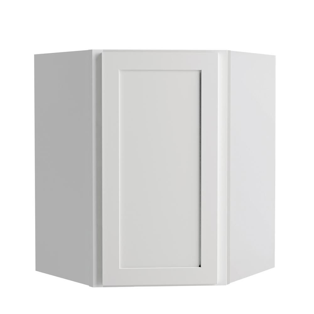 Hampton Bay Courtland Shaker Assembled 24 in. x 30 in. x 24 in. Stock Diagonal Corner Wall Kitchen Cabinet in Polar White Finish