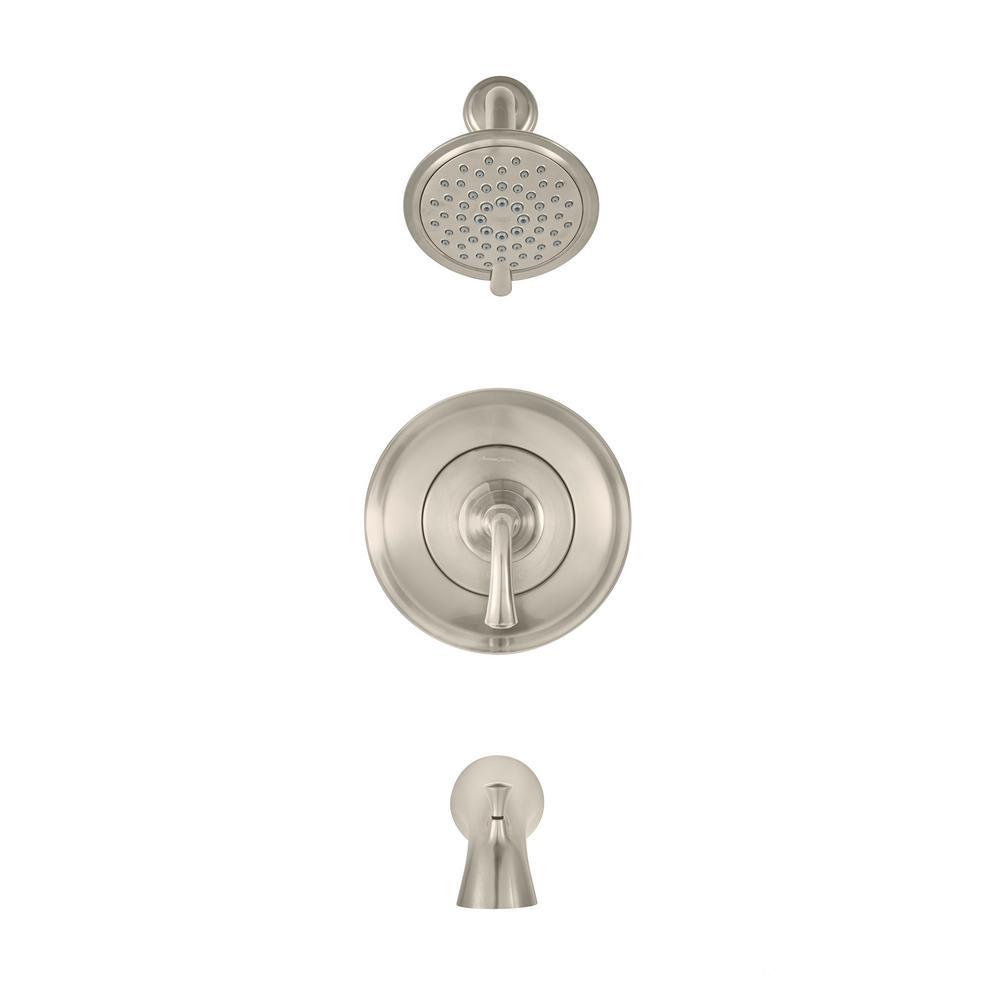 American Standard Patience 1 Handle Water Saving Tub And Shower Faucet Trim Kit For Flash Valves In Brushed Nickel Valve Not Included Tu106508 295 The Home Depot