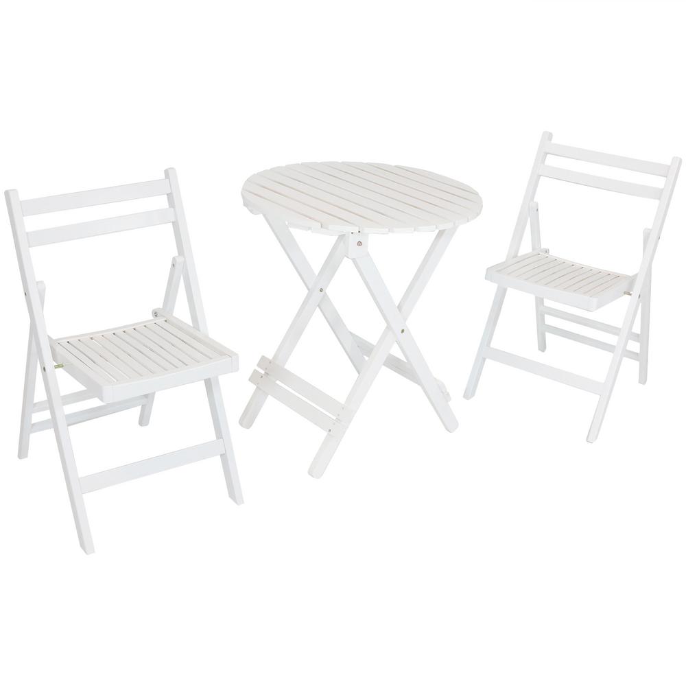 White Bistro Sets Patio Dining Furniture The Home Depot 3 Piece White Wood Folding Outdoor Patio Bistro Set