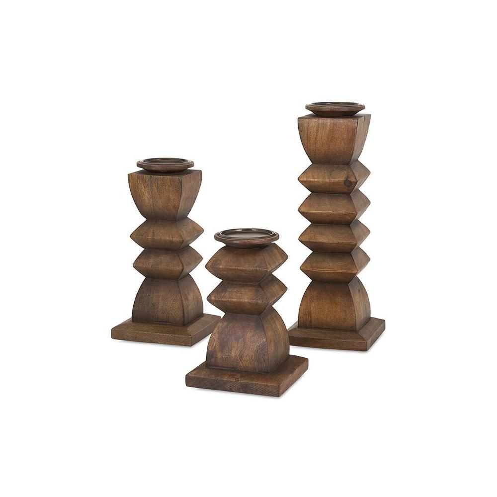 IMAX Trans Cain Distressed Wood Candle Holders (Set Of 5)-5544-5 - The ...