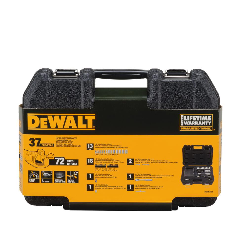 DEWALT 1/4 in. Drive Metric Socket Set with Ratchet (37Piece