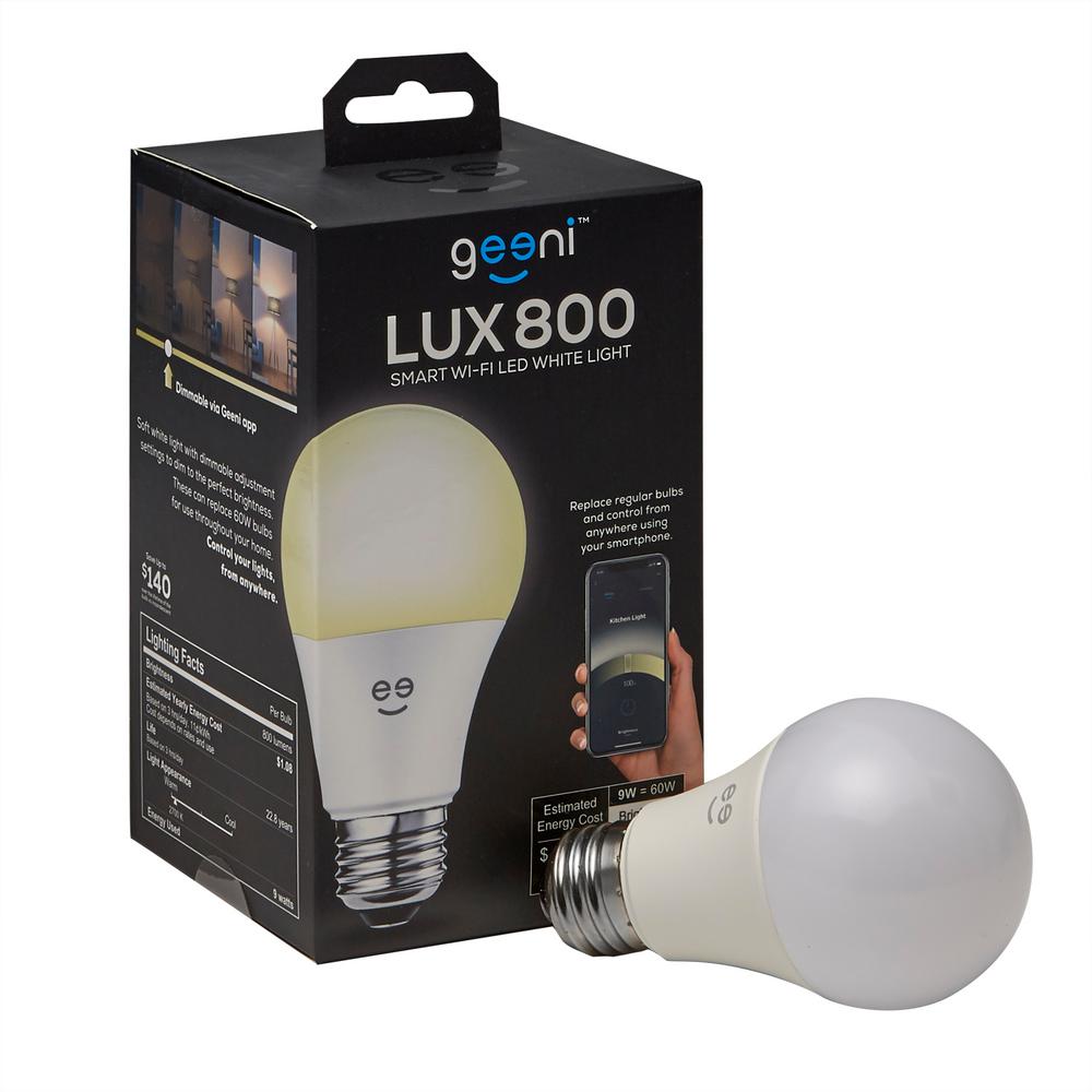 Geeni Light Bulbs Lighting The Lux 800 60w Equivalent White Dimmable A19 Smart Led Bulb