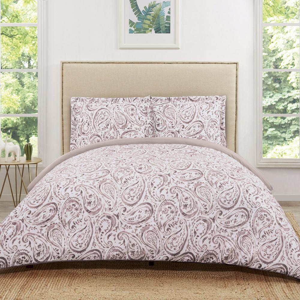 Truly Soft Watercolor Paisley Blush Pink Twin Extra Long Duvet Set