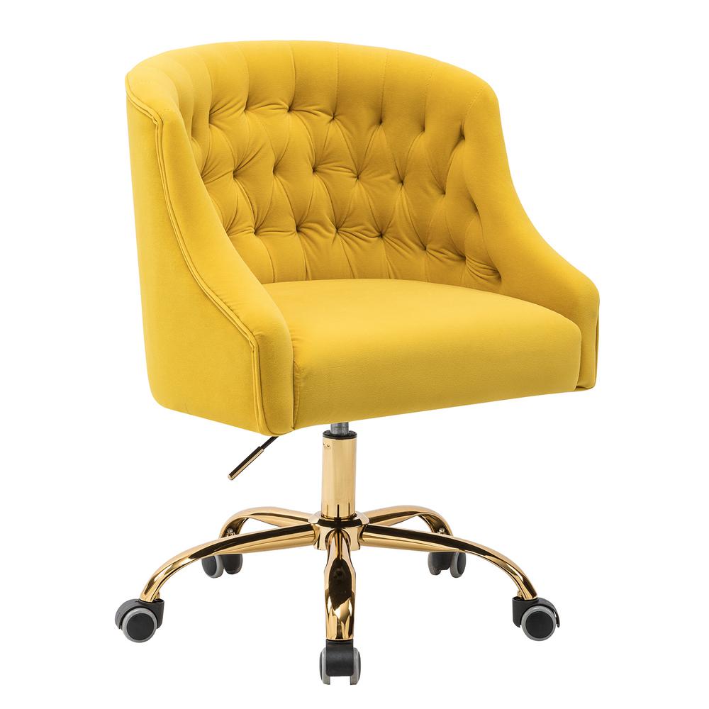 JAYDEN CREATION Lydia Yellow Velvet Tufted Desk Chair-CHM6030-YELLOW