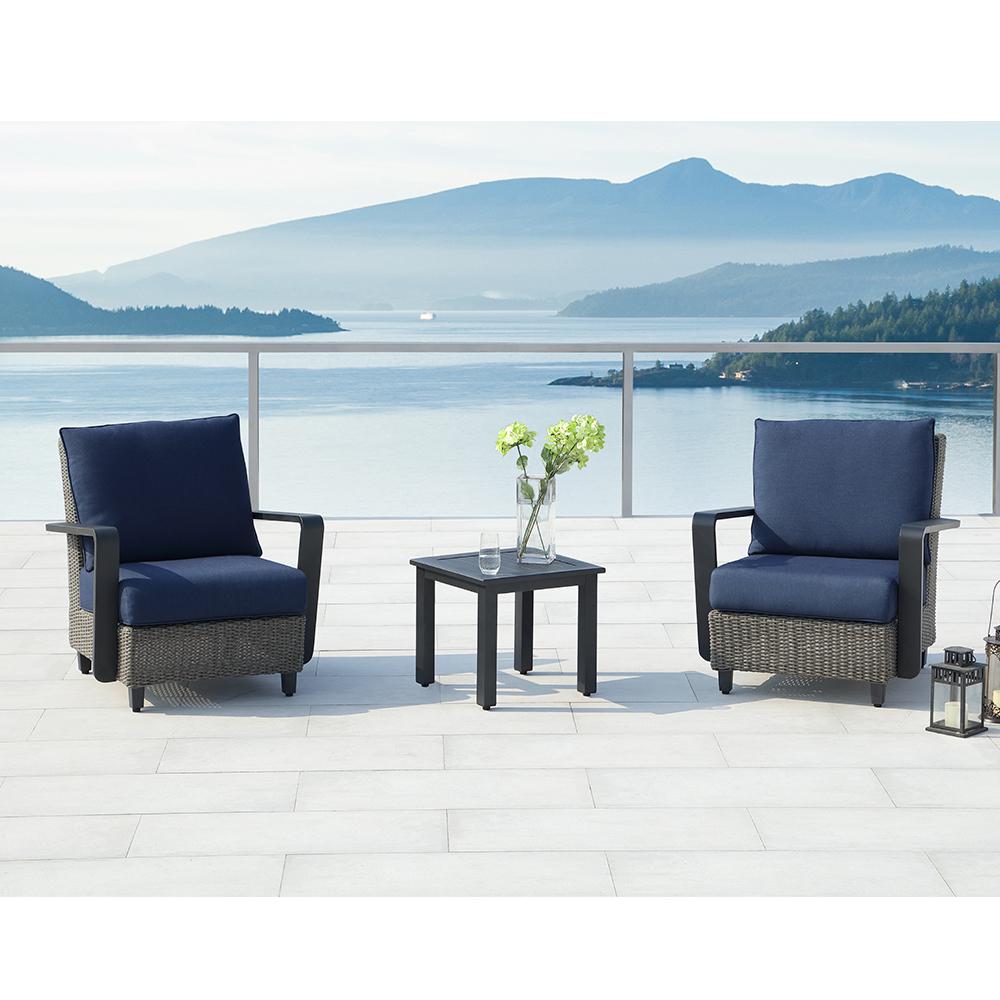 Ove Decors Augusta Charcoal 3 Piece Aluminum Patio Conversation Set Ove Decors Augusta Charcoal 3 Piece Aluminum Patio Conversation Set With Sunbrella Blue Cushions