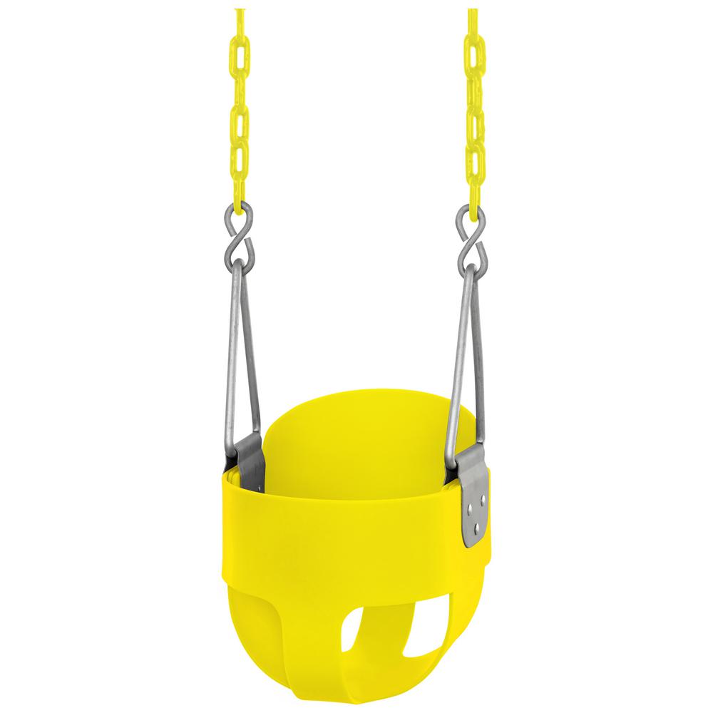 High Back Full Bucket Toddler And Baby Swing Vinyl Coated Chain Fully Assembled In Yellow