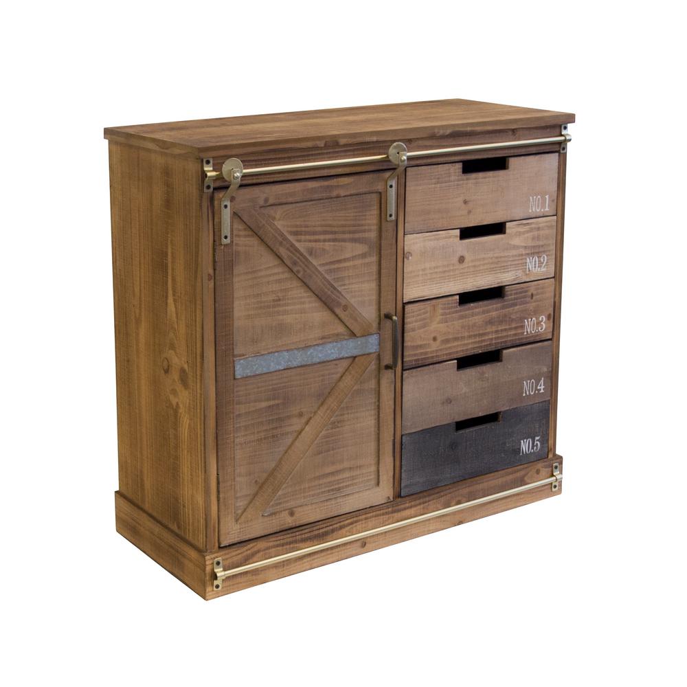 Os Home And Office Furniture Distressed Antique Barn Wood Fully Distressed Antique Barn Wood Fully Embled 5 Drawer And 2 Shelves With Sliding Style Door Accent Cabinet By Os Home Office Furniture