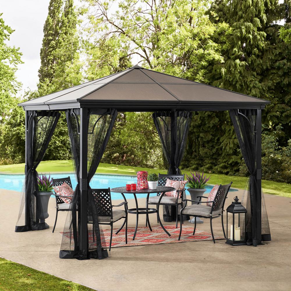 Hampton Bay 11 ft. x 11 ft. Aluminum Full Screen Sliding Door Gazebo ...