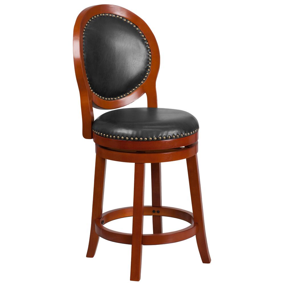 Carnegy Avenue 26 In High Light Cherry Counter Height Wood Stool High Light Cherry Counter Height Wood Stool With Oval Back And Walnut Leather Swivel Seat