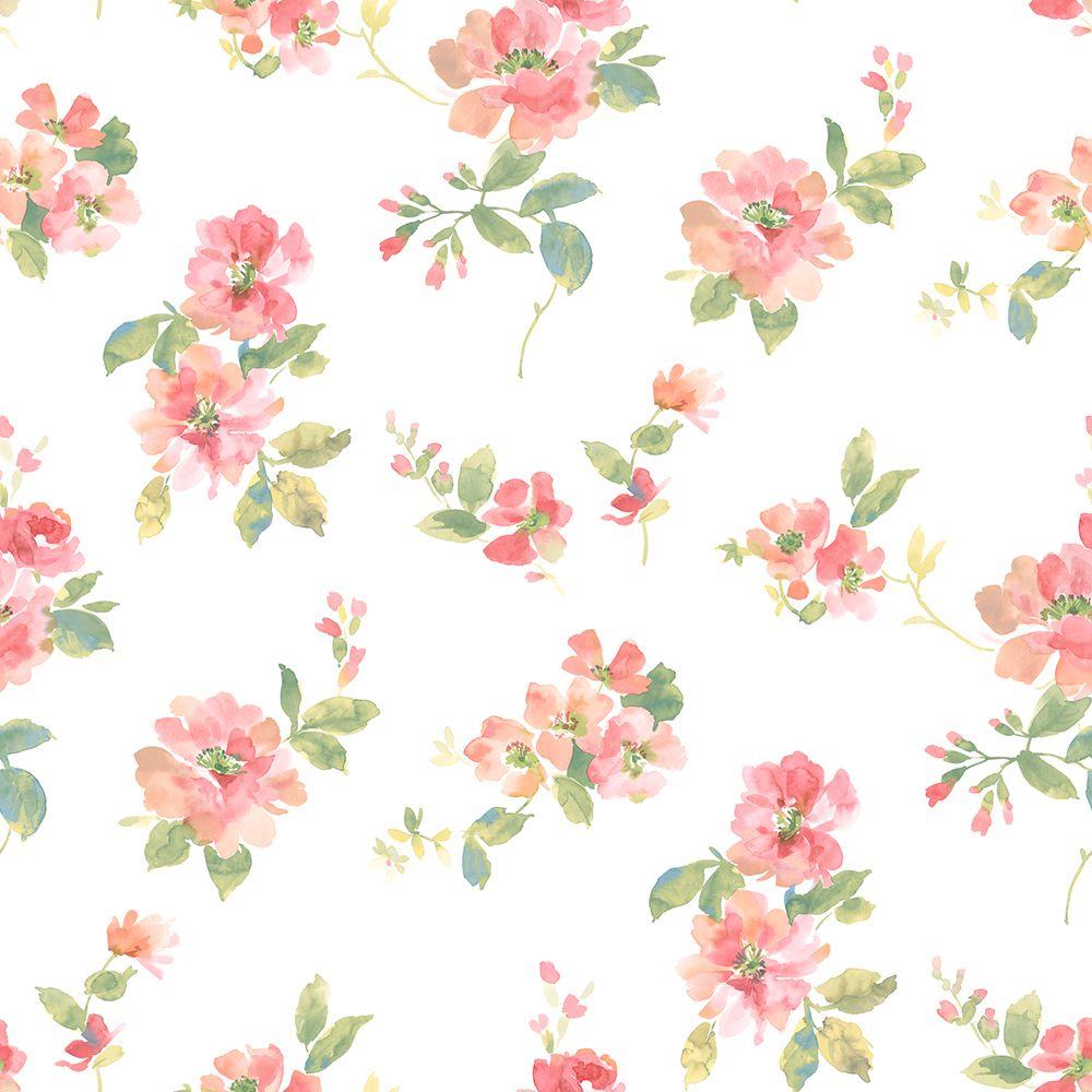 Chesapeake Captiva Peach Watercolor Floral Wallpaper DLR54592 - The
