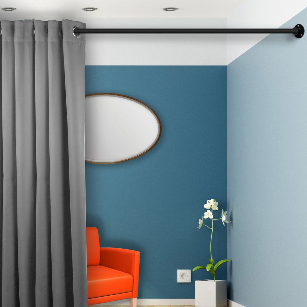 Black RUDI 1 Adjustable 66-115 inch Room Divider Rod with Socket Set