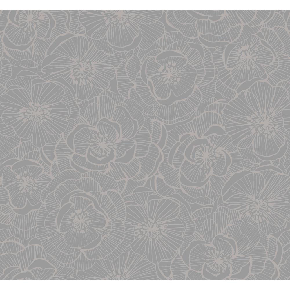 Seabrook Designs Stirling Metallic Silver and Charcoal Block Wallpaper
