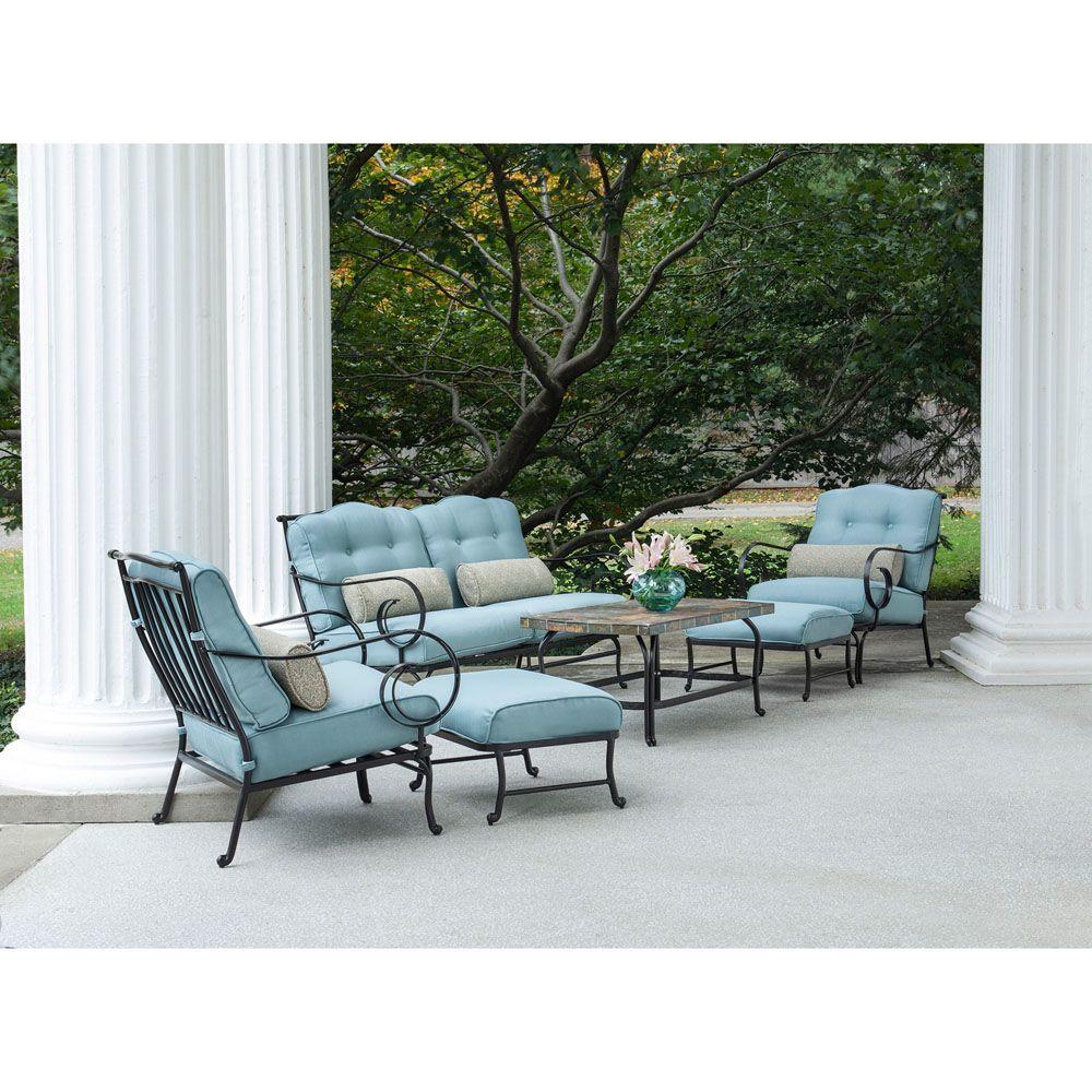 Hanover Oceana 6 Piece Patio Lounge Seating Set With Nepal Blue Cushions Oceana6pc The Home Depot