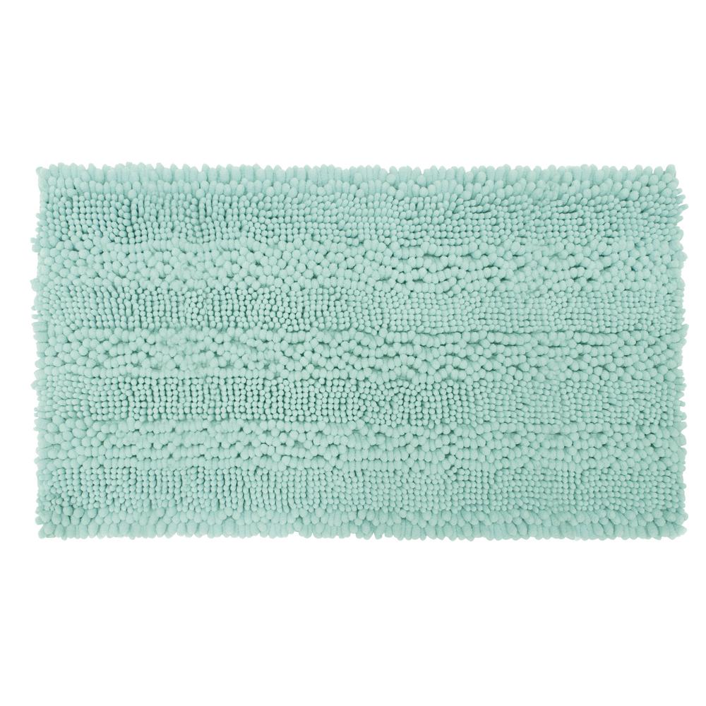 Laura Ashley Astor Striped Chenille Aqua 20 in. x 34 in. Plush Bath Mat