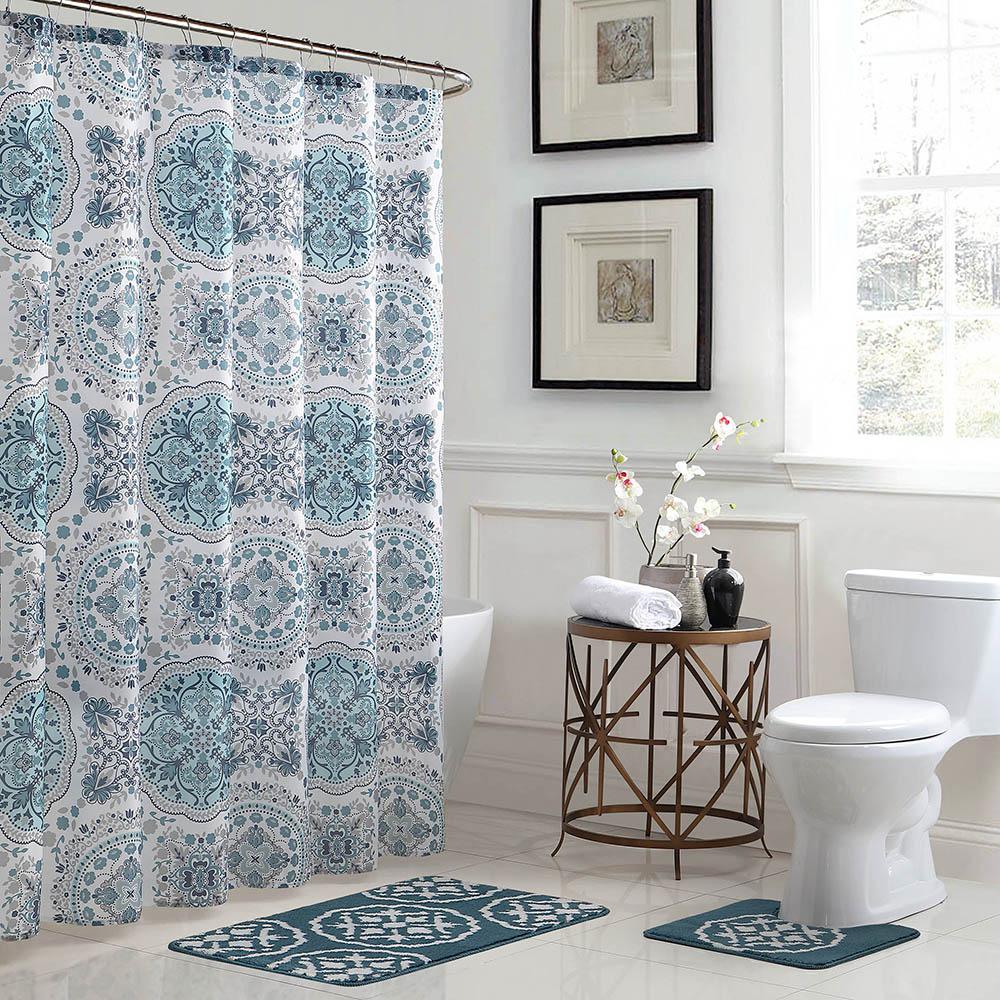 Bath Fusion Caroline Geometric 18 In X 30 In Bath Rug And 72 In