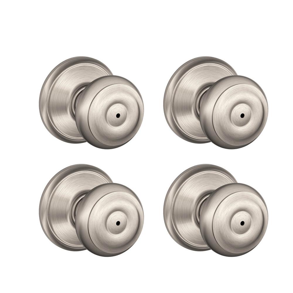 georgian satin nickel privacy bed/bath door knob (4-pack)