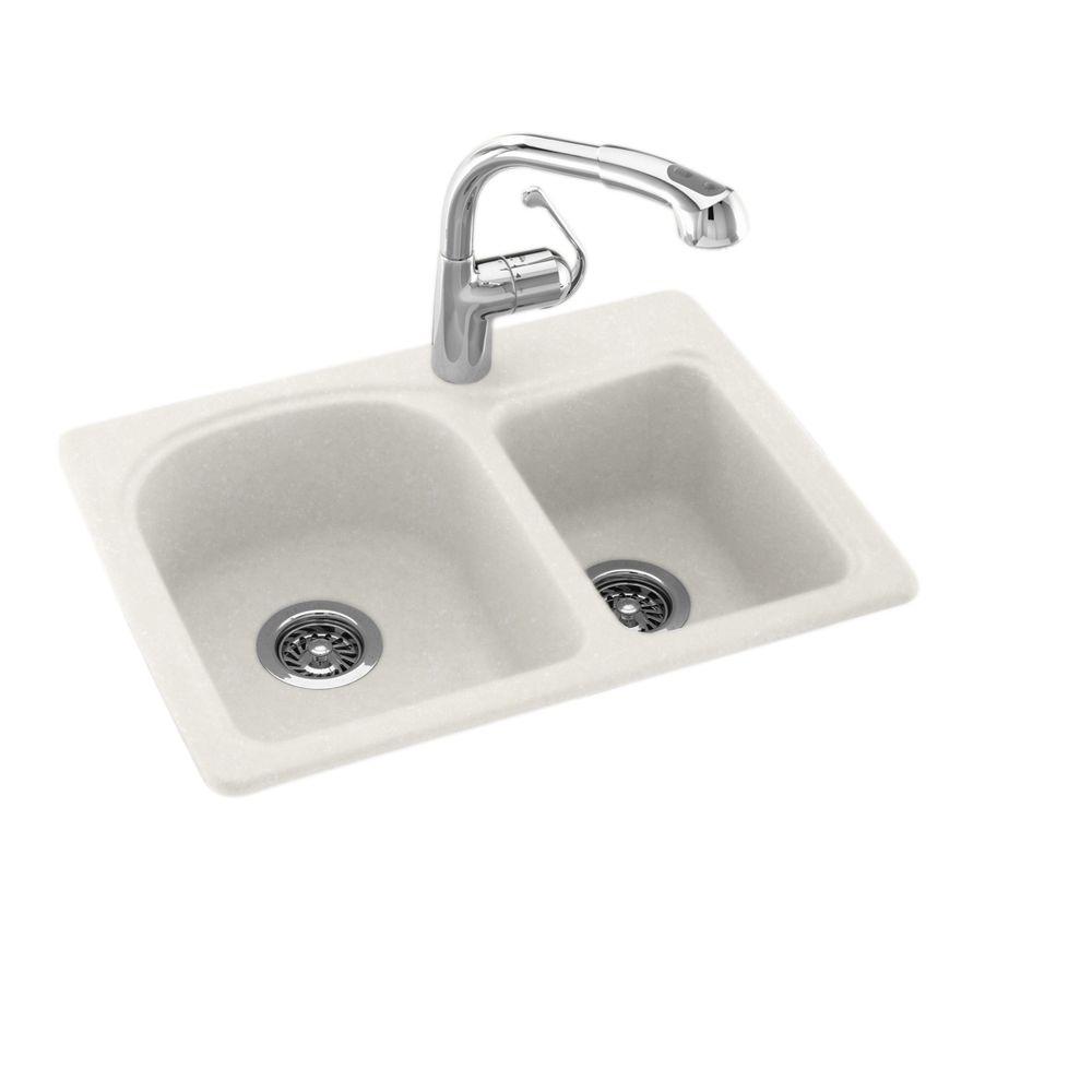 Tahiti Ivory Drop In Kitchen Sinks The Home Depot Drop In Undermount Solid Surface 25 1 Hole 60 40