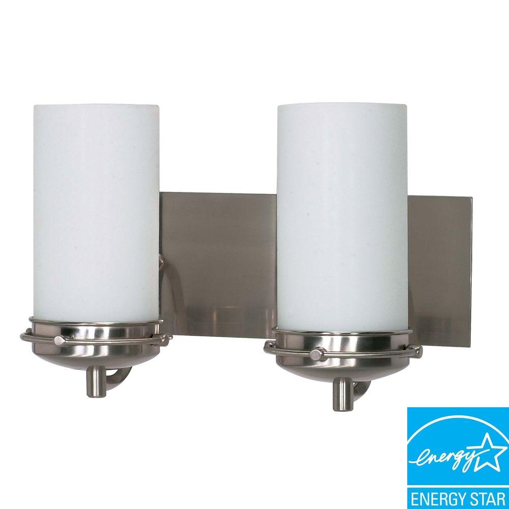 Green Matters 2-Light Brushed Nickel Bath Vanity Light with White Opal Glass-HD-495 - The Home Depot