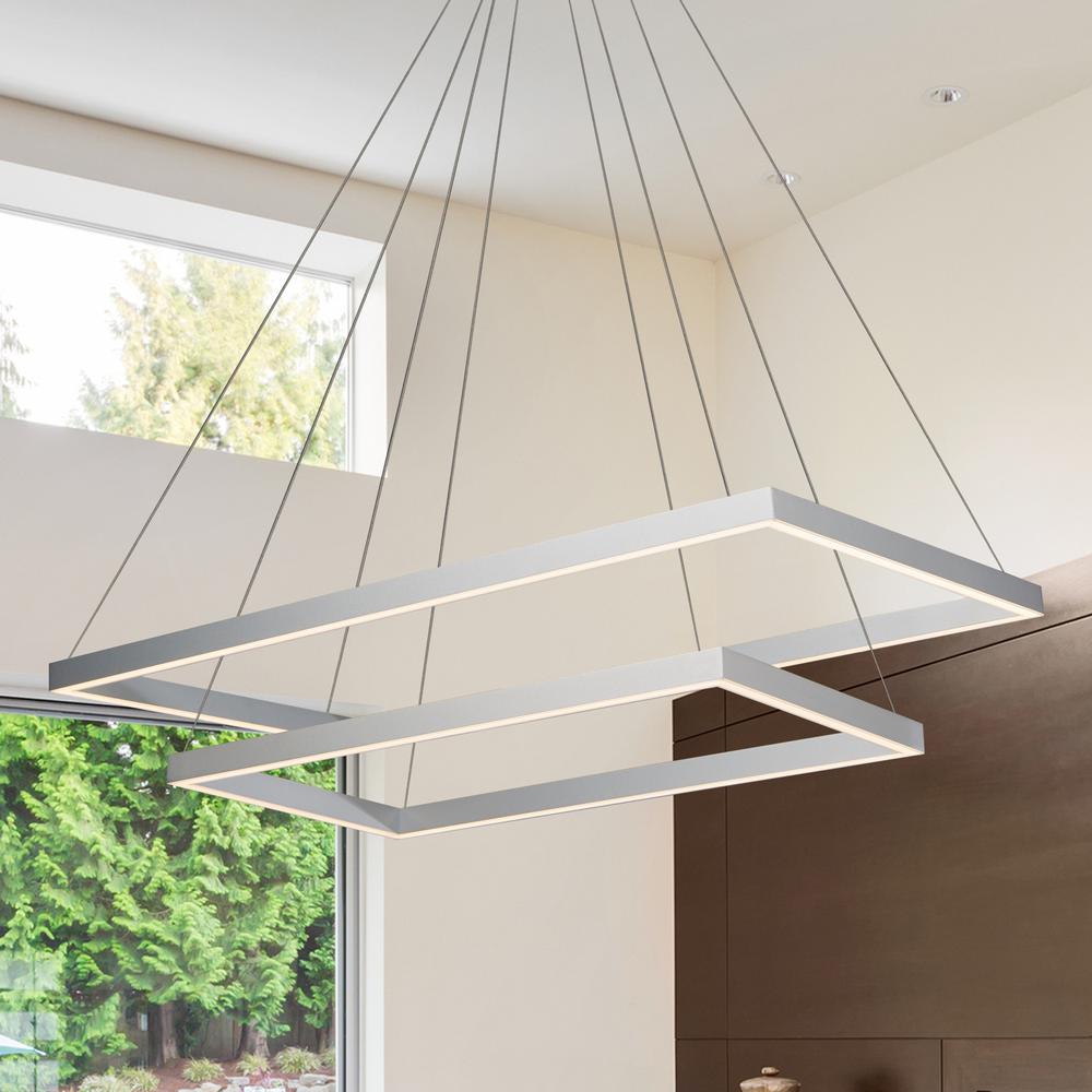 Nickel Integrated Led Chandeliers Lighting The Home Depot Atria Duo 92 Watt Silver Integrated Led Adjule Modern 2 Tier Chandelier