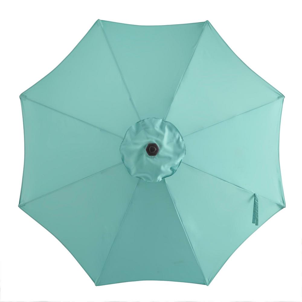 Hampton Bay 9 Ft Riverbrook Steel Espresso Brown Market Crank And Tilt Outdoor Patio Umbrella In Haze Teal Blue Yjauc 171 Haze The Home Depot