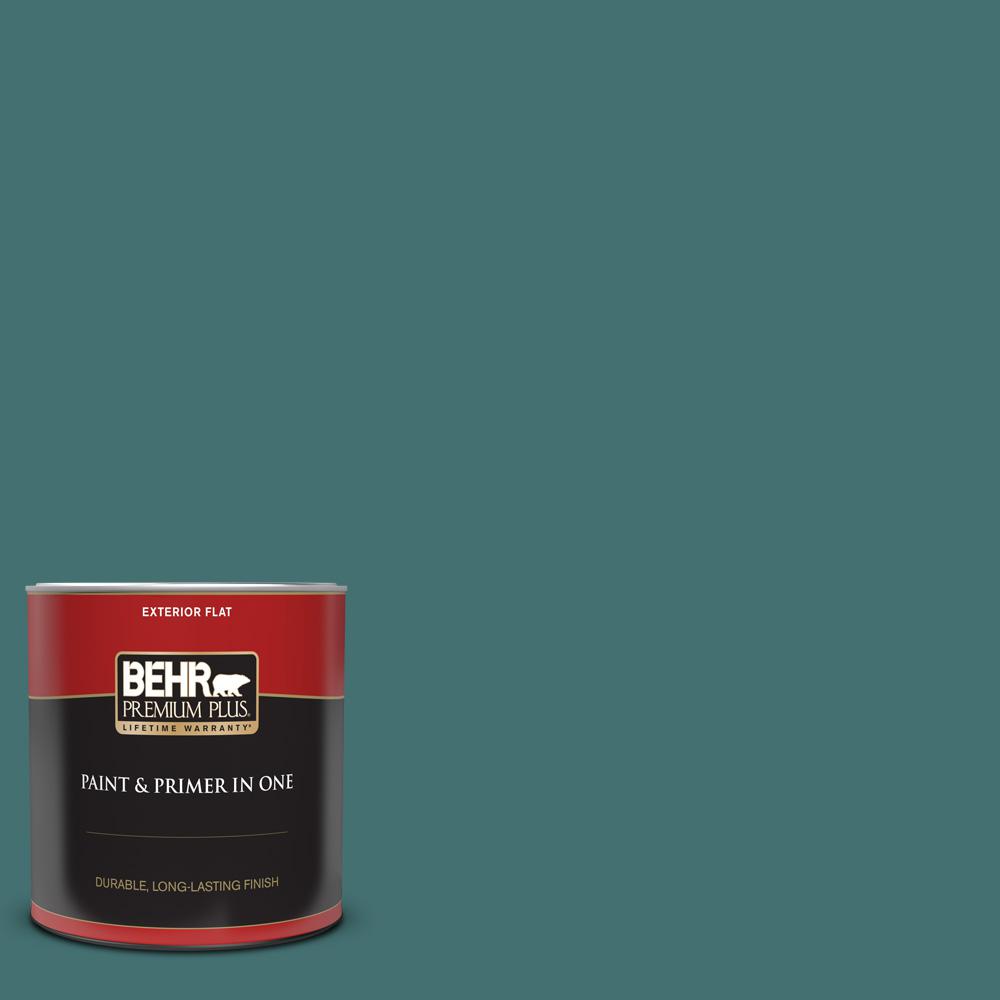 BEHR PREMIUM PLUS 1 Qt S440 6 Tealish Flat Exterior Paint And Primer   Tealish Behr Premium Plus Paint Colors 430004 64 1000 