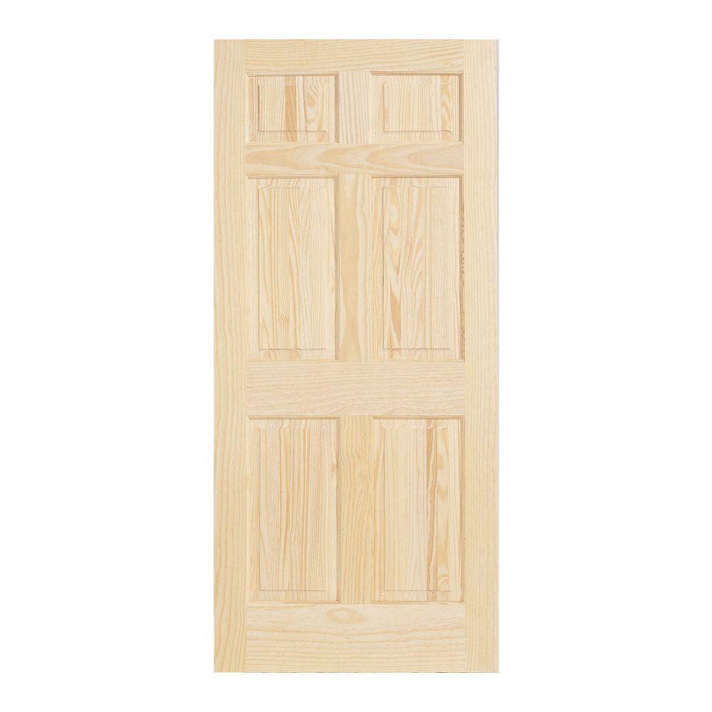 32 in. x 78 in. Pine Unfinished 6-Panel Wood Interior Door ...