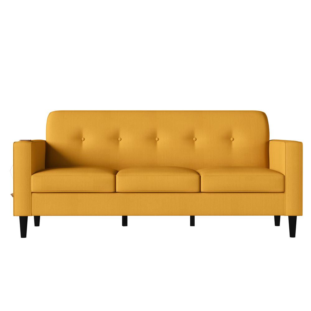 Handy Living Montana 75.3 in. Mustard Yellow Linen Fabric 3Seater Lawson Sofa with Removable