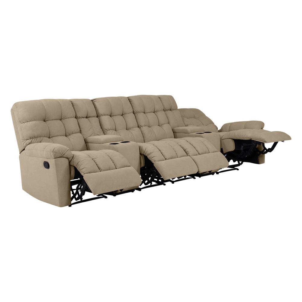 ProLounger 4 Seat Tufted Recliner Sofa With 2 Storage Consoles And USB   Barley Tan Prolounger Sofas Loveseats Rcl48 Cnf82 4sc 64 1000 