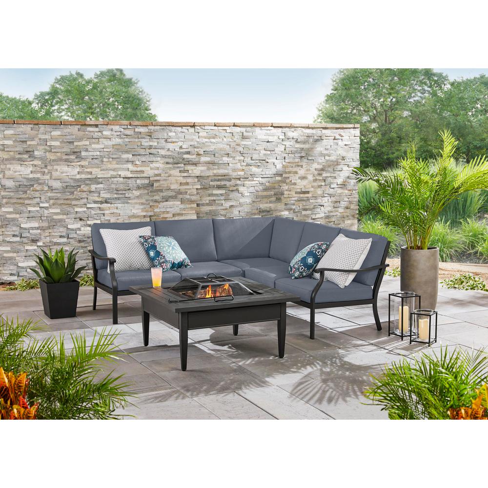 Hampton Bay Riley 3 Piece Black Steel Outdoor Patio Sectional Sofa