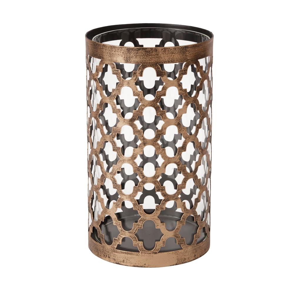 Hampton Bay 9 65 In Brown Metal And Glass Outdoor Patio Candle Holder Hd19028l The Home Depot