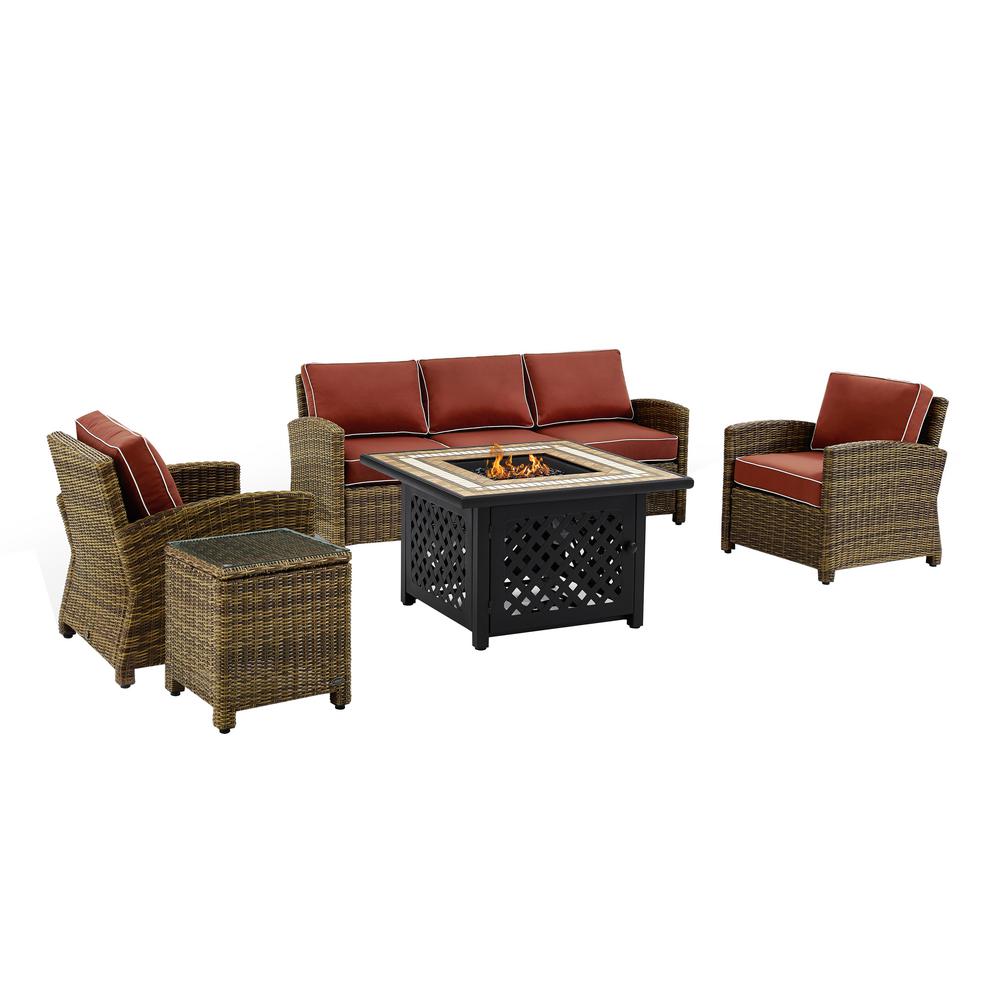 Crosley Bradenton 5 Piece Wicker Patio Fire Pit Conversation Set