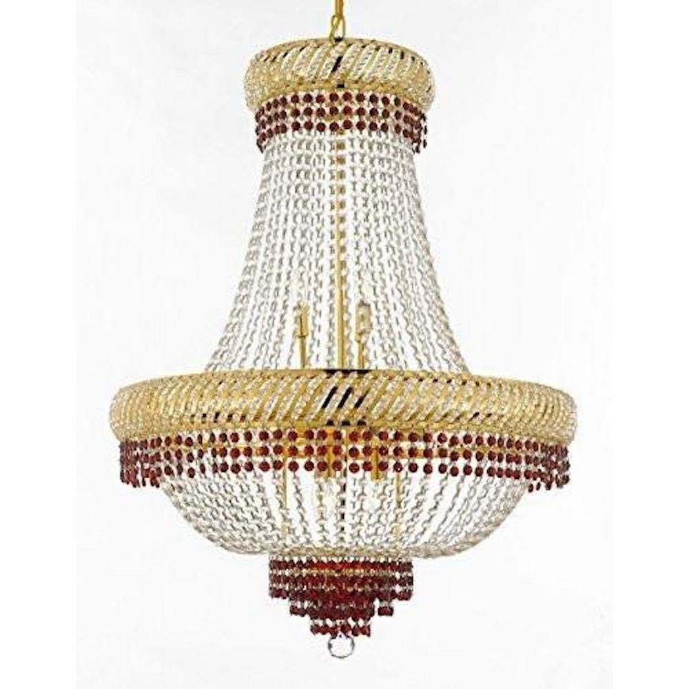 Harrison Lane Empire Moroccan Style 12 Light Gold Crystal Chandelier With Red Crystals