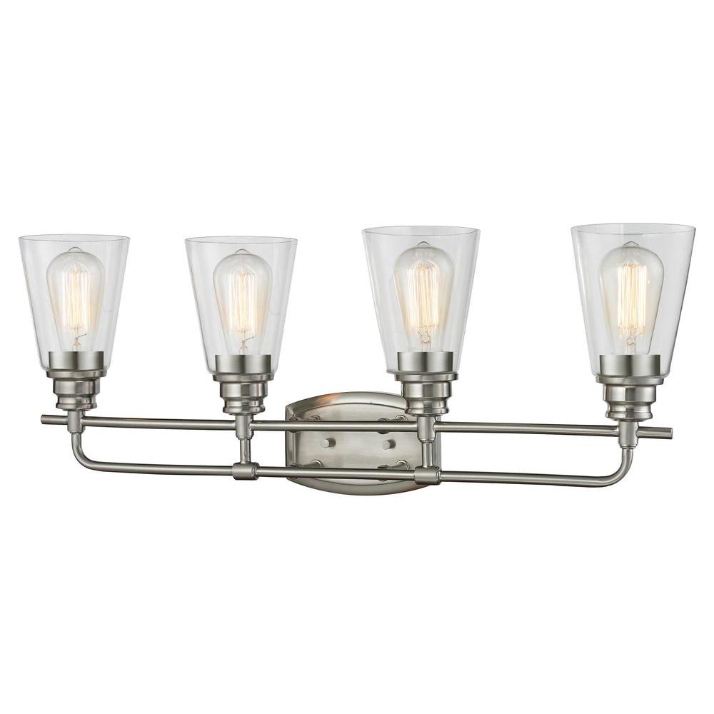 Filament Design Nina 4 Light Brushed Nickel Steel Contemporary Bath With Clear Gl Shades 60w Vintage Bulbs Included Filament Design Nina 4 Light Brushed Nickel Steel Contemporary Bath With Clear Gl Shades 60w Vintage Bulbs Included
