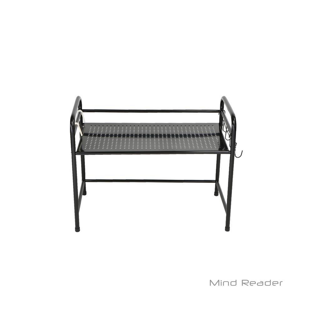 Mind Reader Microwave Shelf Counter Unit with Hooks in Black