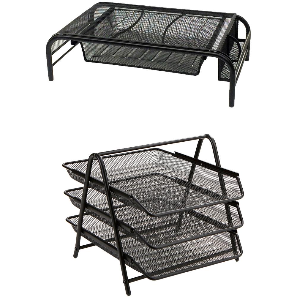 Mind Reader Metal Mesh Monitor Stand With Drawers And 3 Tier Paper