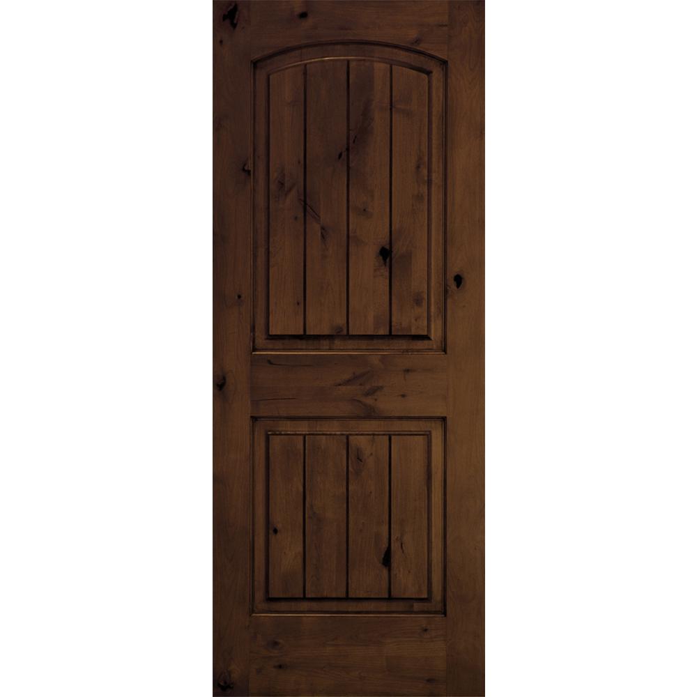 Krosswood Doors 36 In X 96 In Rustic Knotty Alder Arch Top V Grooved Provincial Stain Right 1305