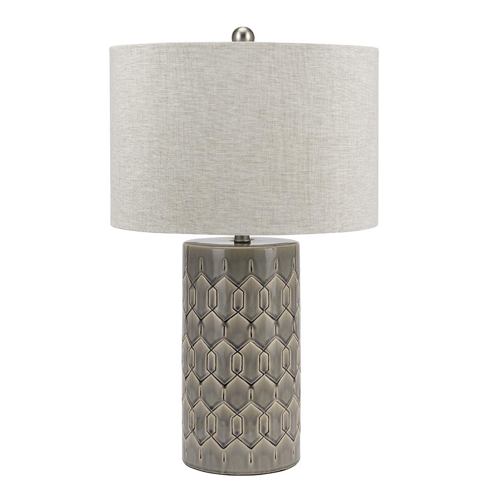 Cresswell 28 in. Frosted Gray Glaze Ceramic Column Table Lamp and LED ...