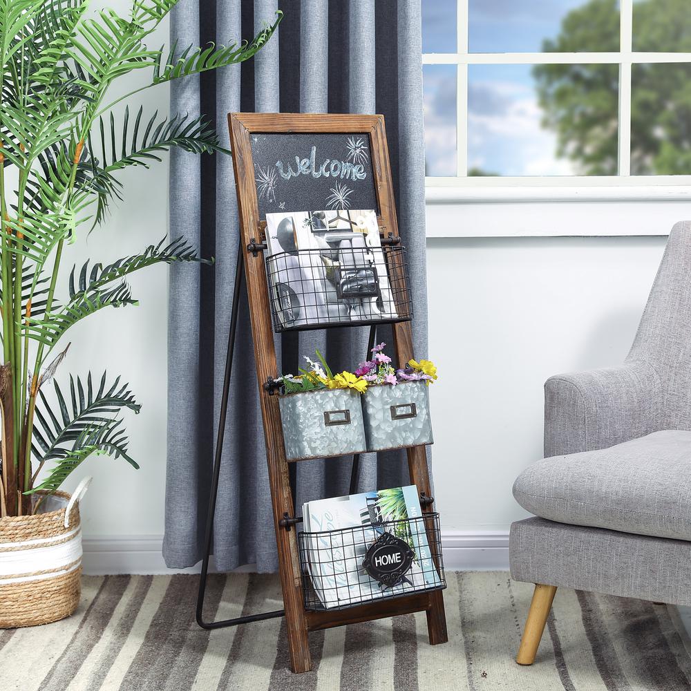 Glitzhome 43 31 In H Rustic Farmhouse Style Metal Wood Stand Shelf Magazine Rack With 4 Baskets 1504202535 The Home Depot