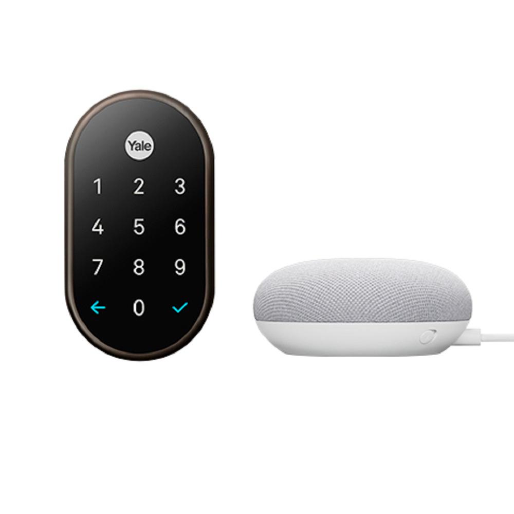 Google Nest x Yale Lock in Oil Rubbed Bronze with Google Home Mini