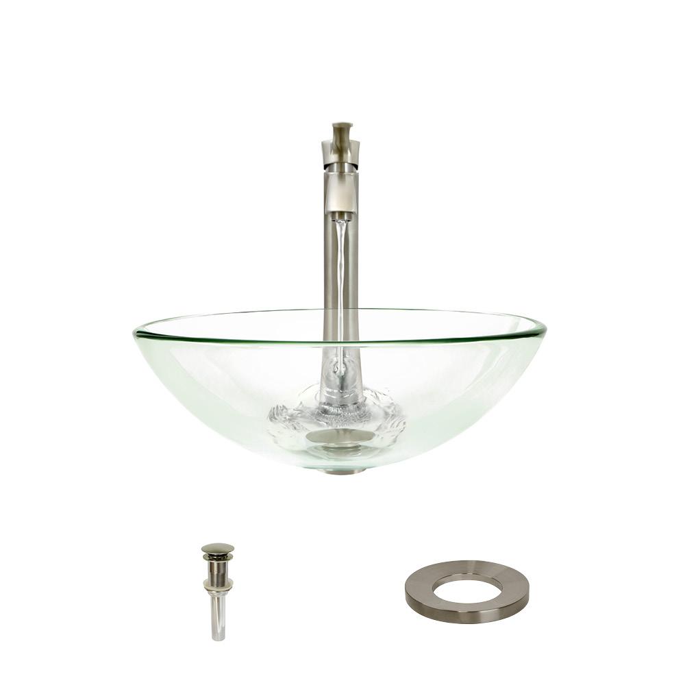 Mr Direct Glass Vessel Sink In Crystal With 726 Faucet And Pop Up Drain In Brushed Nickel