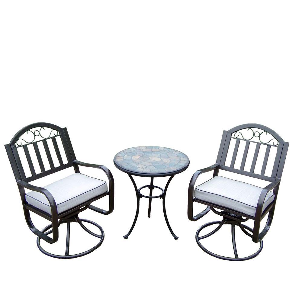 Oakland Living Bistro Sets Patio Dining Furniture The Home Depot Stone Art Rochester 3 Piece Swivel Patio Bistro Set With Solid Cushions And 24 In