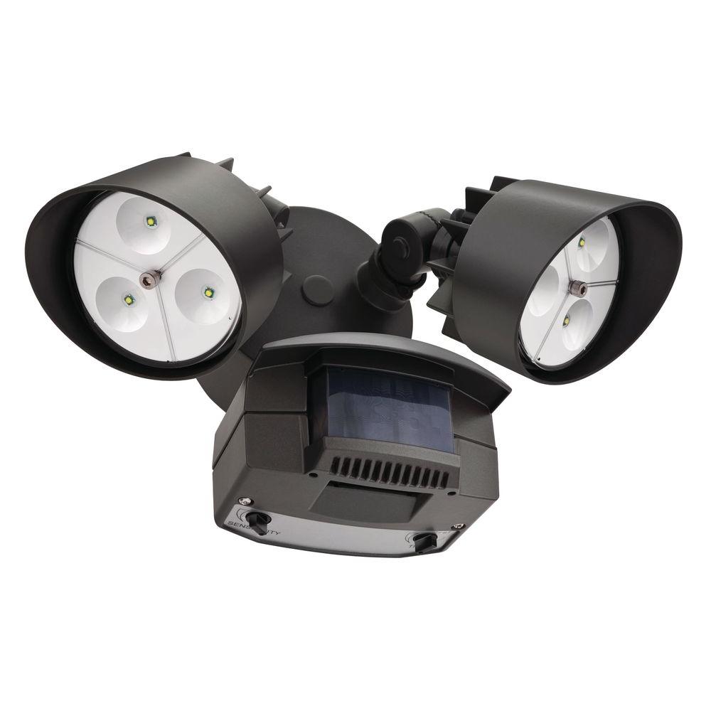 Lithonia Lighting Twin Head Bronze Motion-Sensing Outdoor LED Flood