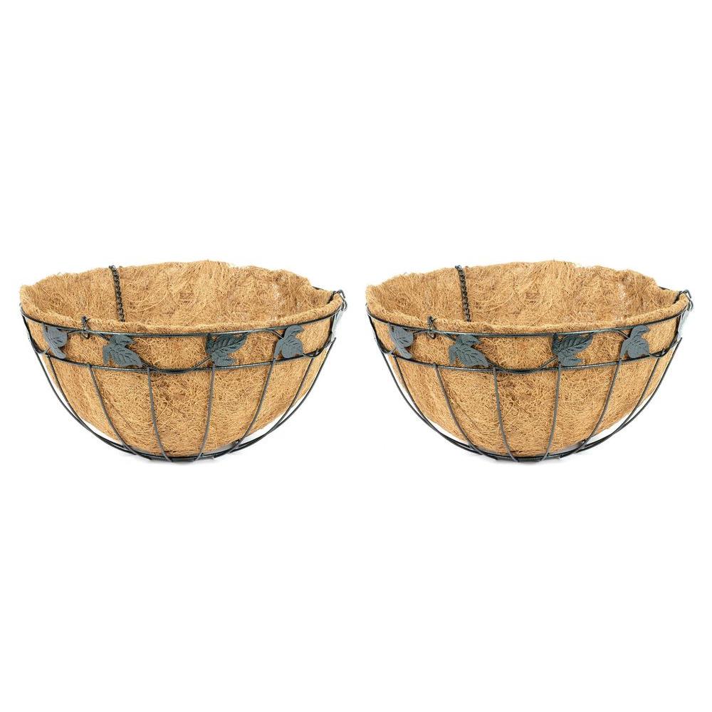 Better-Gro 16 in. Coconest/Steel Leaf Design Hanging Basket (2-Pack ...