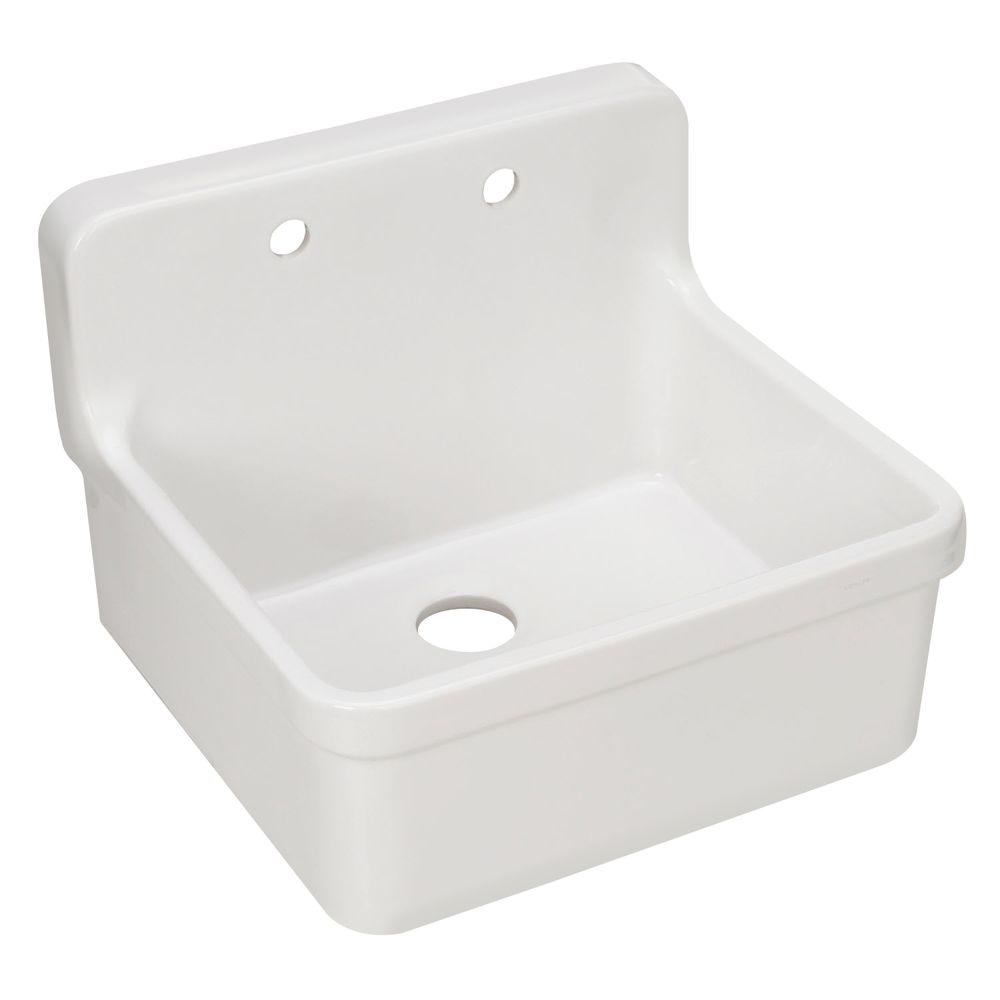 KOHLER Gilford 24 x 22 in. Wall-Mount Utility and Laundry Farmhouse Single Bowl Sink for 2-Hole faucet in White