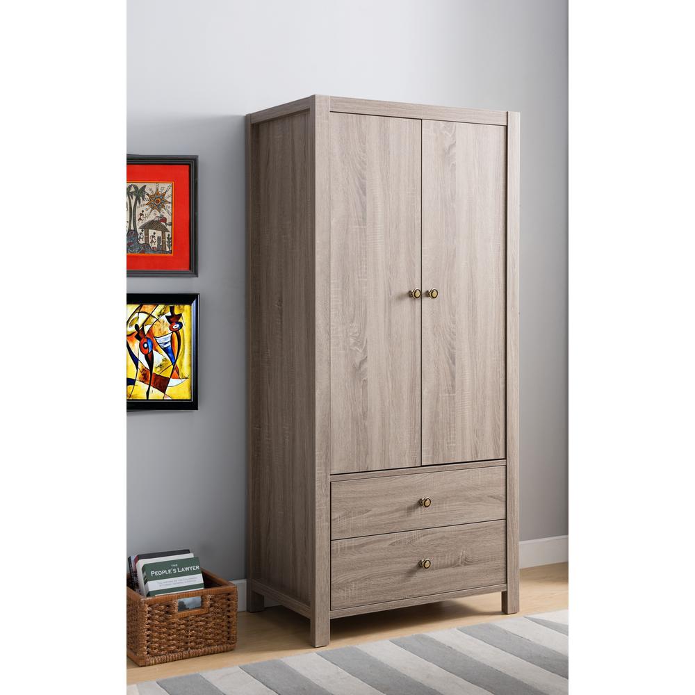 Benjara Capacious Brown 2 Drawers Wardrobe With Metal Glides And