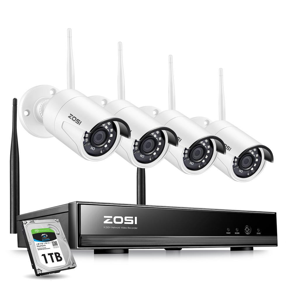 Zosi 8 Channel 1080p 1tb Hard Drive Nvr Security Camera System With 4 Wireless Bullet Cameras Zswnvk H82041 W The Home Depot