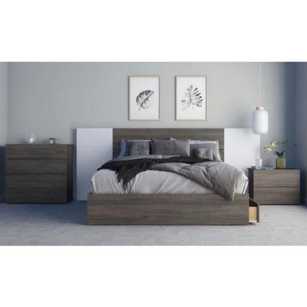 Nexera Bark Grey Queen Size Storage Platform Bed 376044 The Home Depot