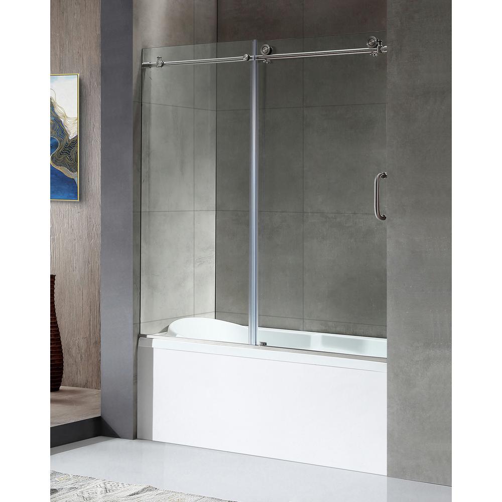 Anzzi Herald Series 48 In X 58 Frameless Hinged Tub Door Frameless Sliding Tub Door In Brushed Nickel